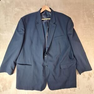 GS Suit Jacket Mens 60 Long Blue Wool Poly Stretch Single Vent 2 Btn Formal